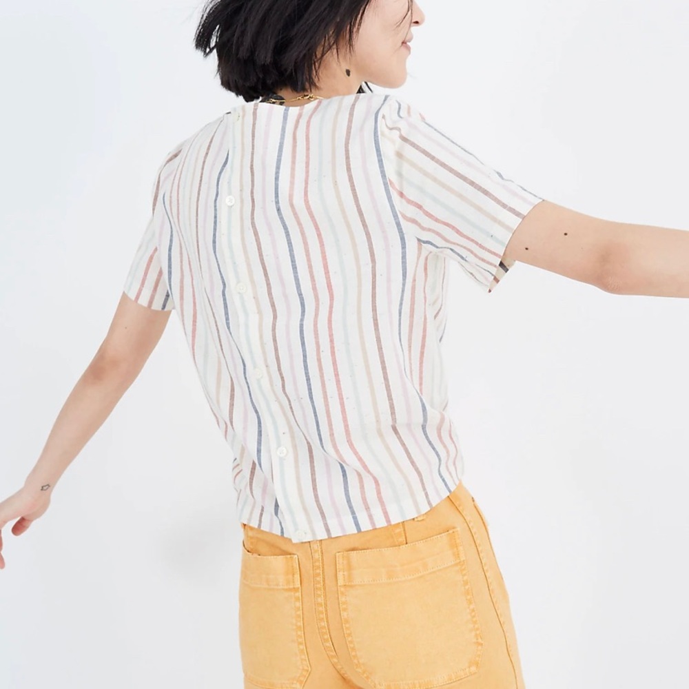 Madewell Button-Back Rainbow Stripe Tie Tee - Picture 3 of 7